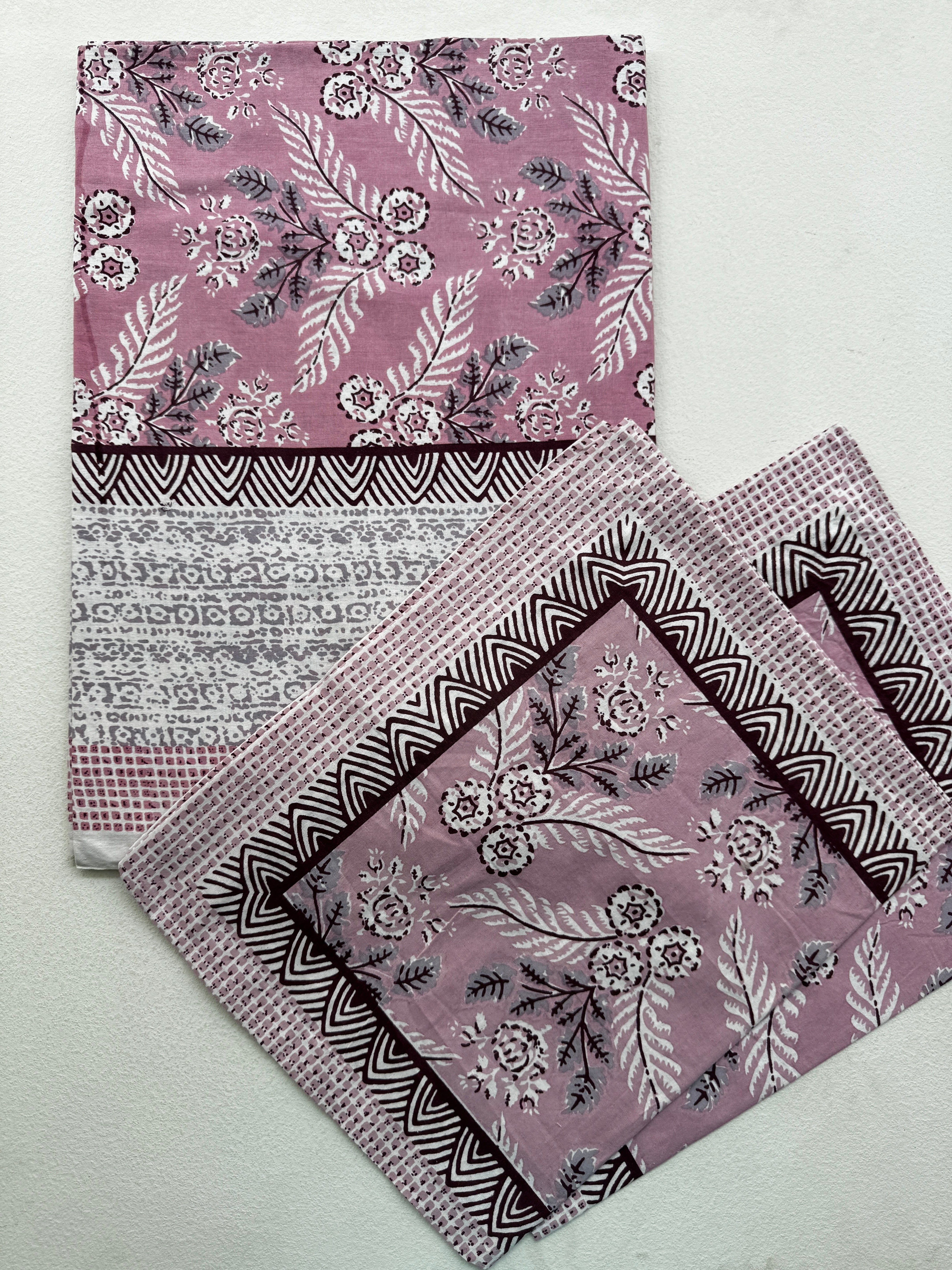 DUSTY ROSE FLORAL PRINTED COTTON BEDSPREAD