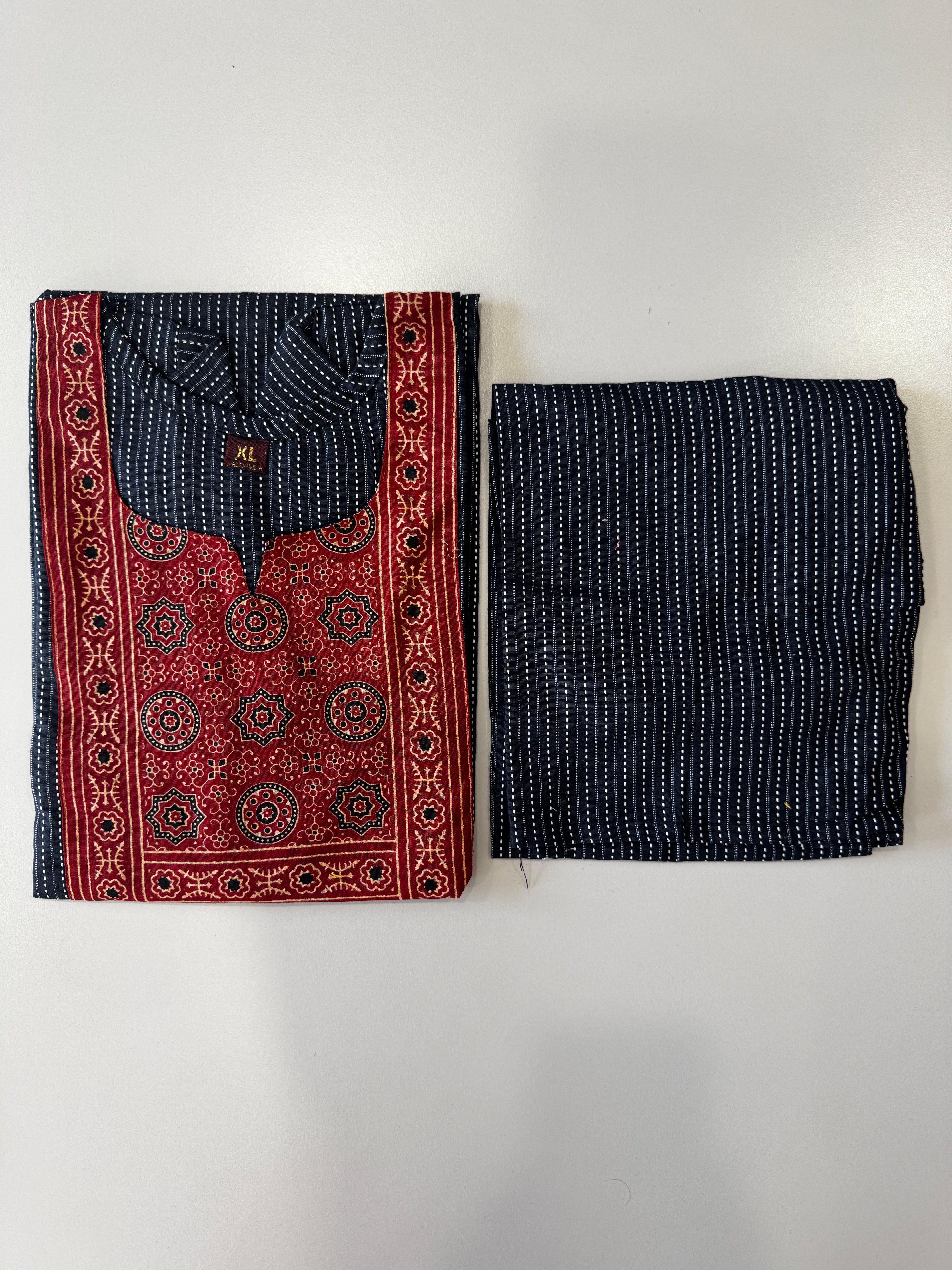 KANTHA KURTHI SET (BLACK AJRAKH)