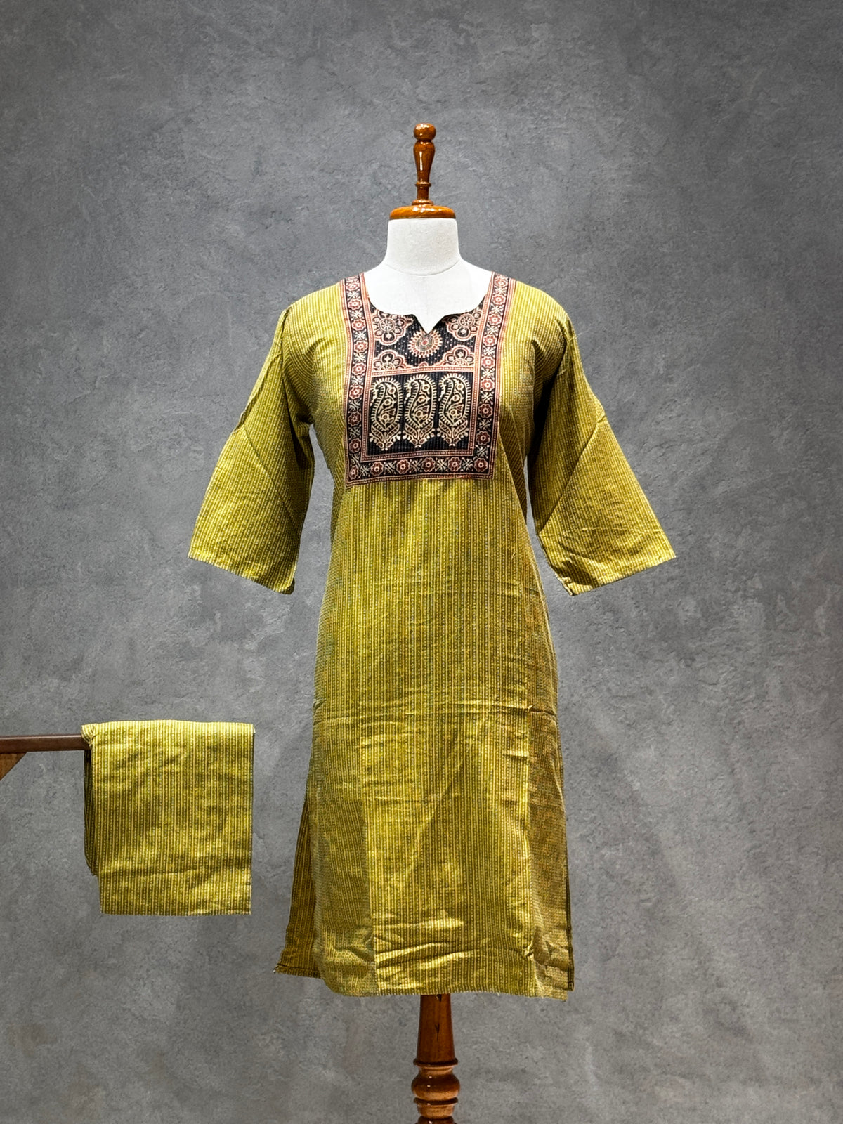 KANTHA KURTHI SET (MUSTARD MANGO)