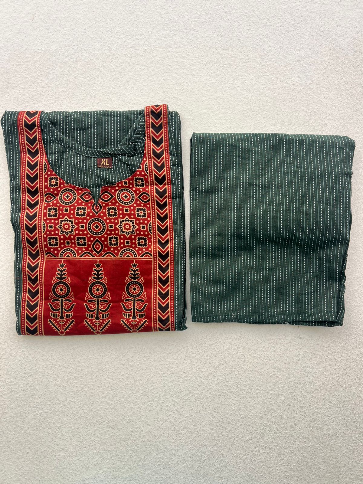KANTHA KURTHI SET (GREEN KANTHA)