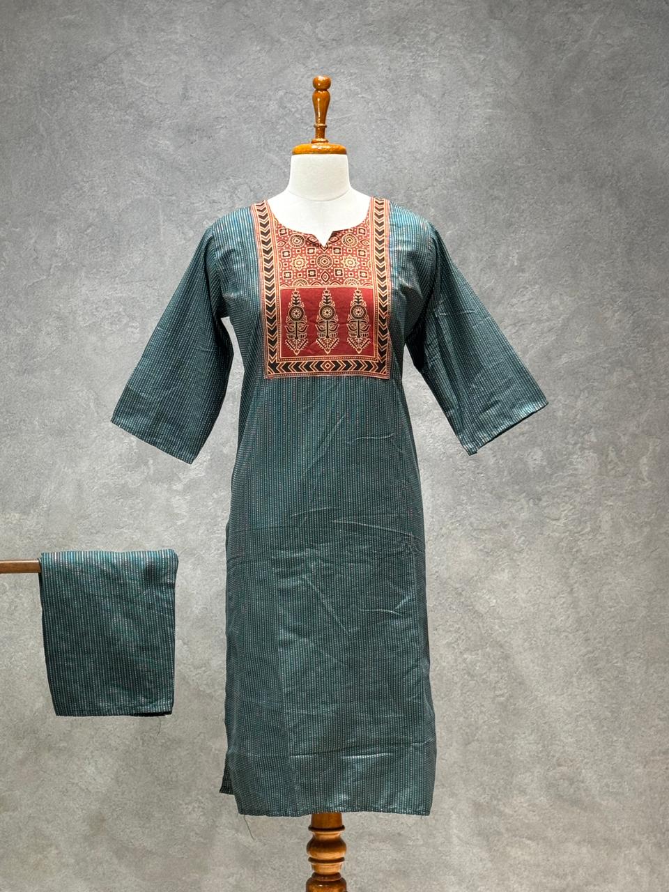 KANTHA KURTHI SET (GREEN KANTHA)