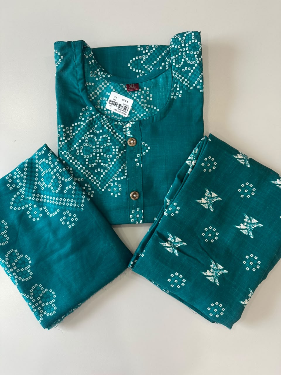 TEAL BLUE BANDHANI PRINTED COTTON-BLEND SALWAR SET
