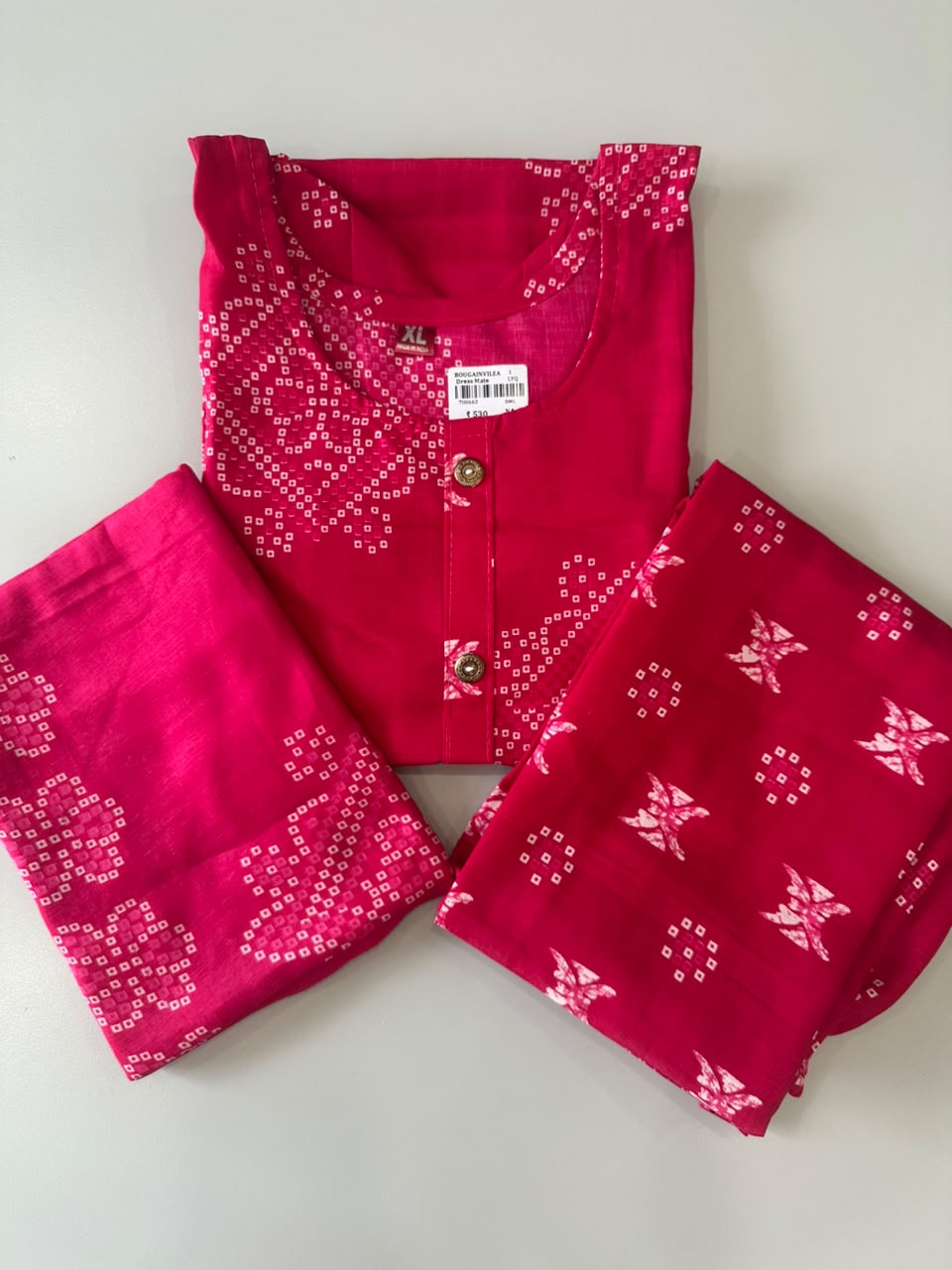 RANI PINK BANDHANI PRINTED COTTON-BLEND SALWAR SET