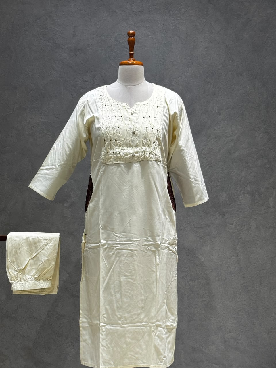IVORY SALWAR SET WITH BROWN PRINTED SHAWL