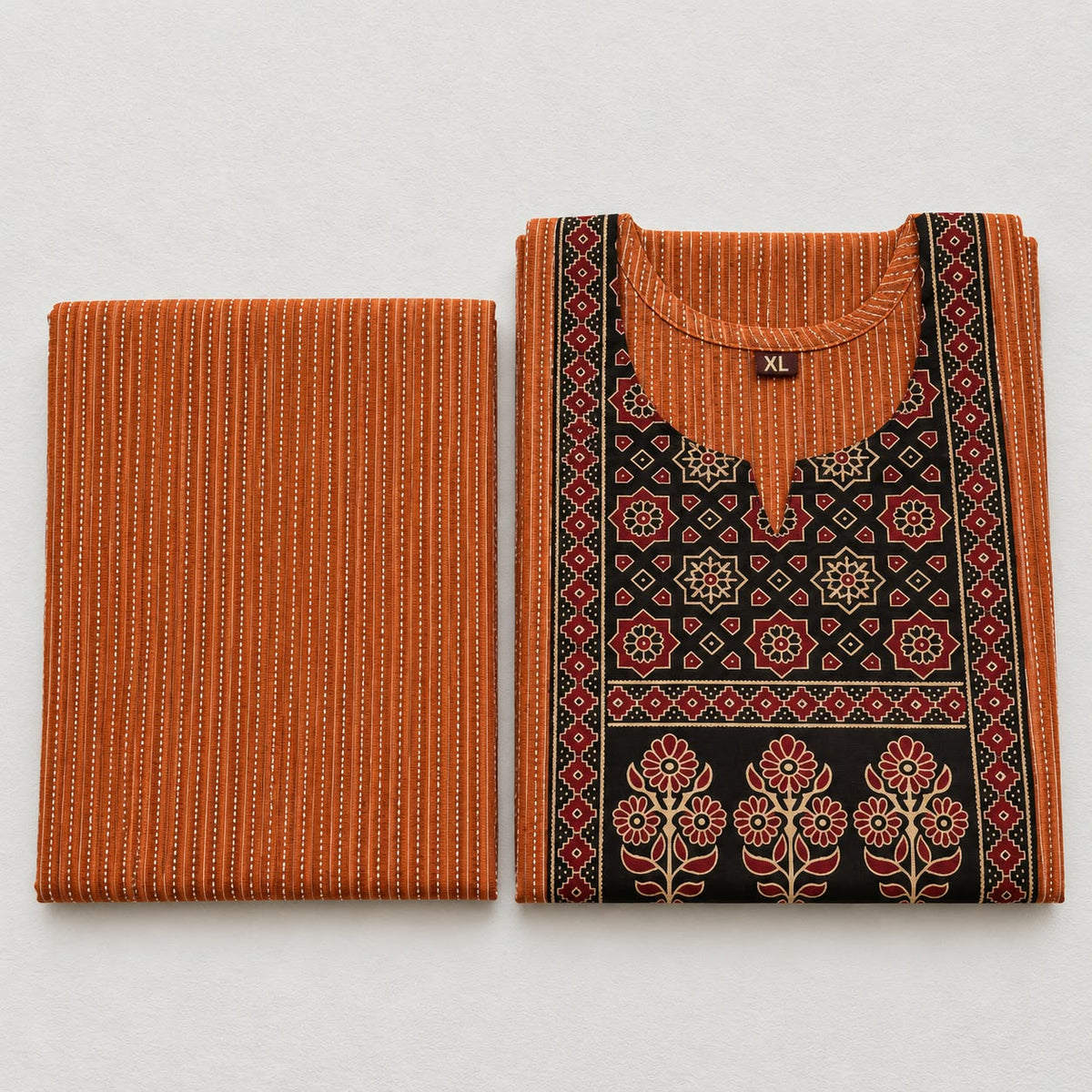 KANTHA KURTHI SET (ORANGE FLORAL)