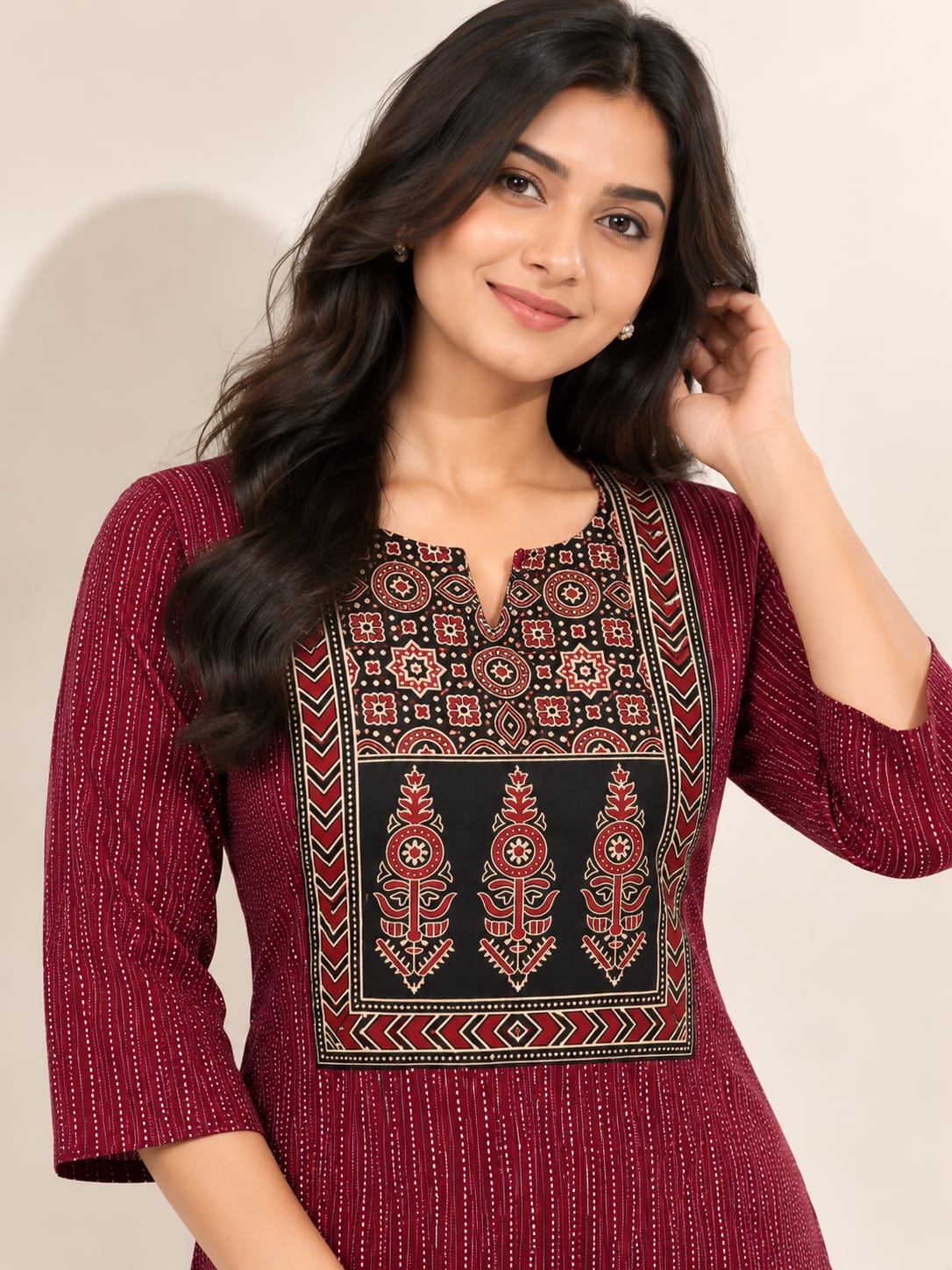 KANTHA KURTHI SET (DARK MAROON KANTHA)