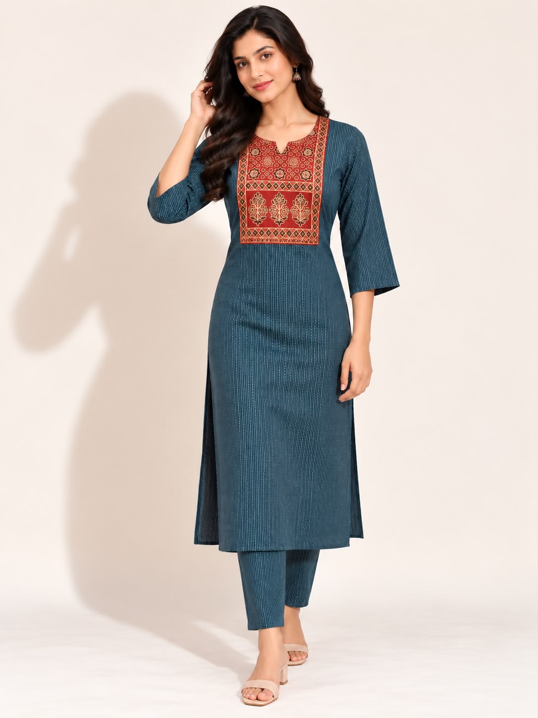 KANTHA KURTHI SET (BLUE FLORAL)