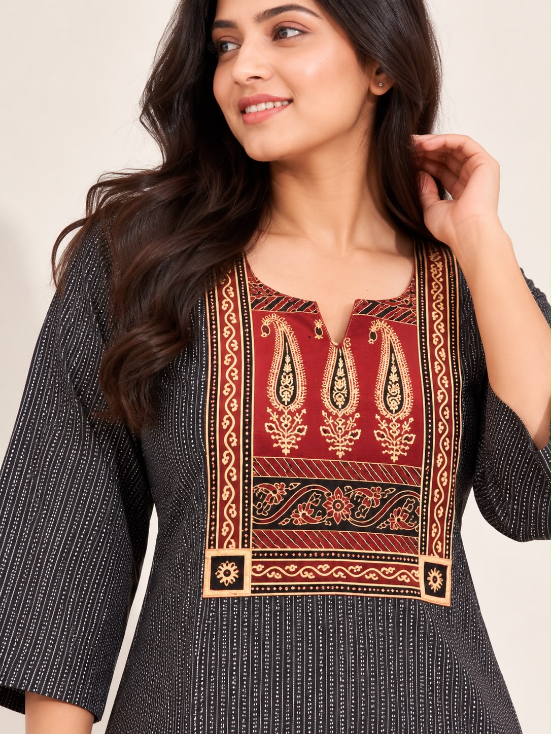 KANTHA KURTHI SET (BROWN REED)