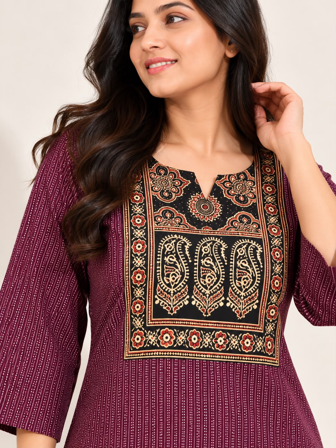 KANTHA KURTHI SET (DARK MAROON MANGO)
