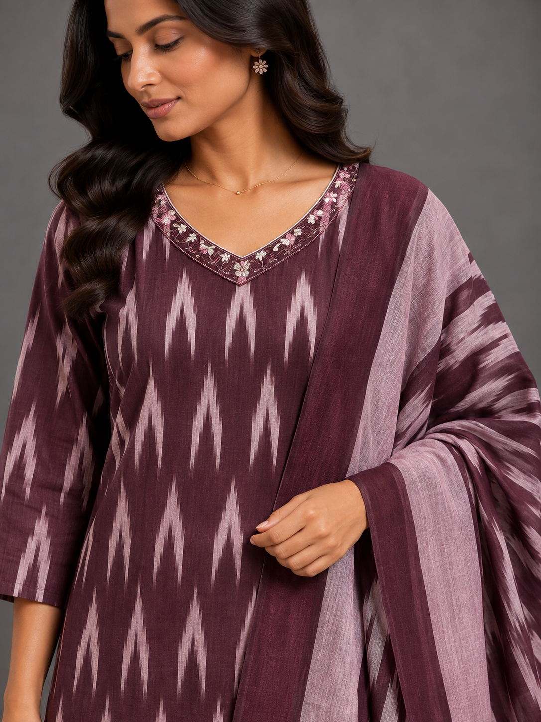 BROWN IKAT HANDLOOM COTTON SUIT SET