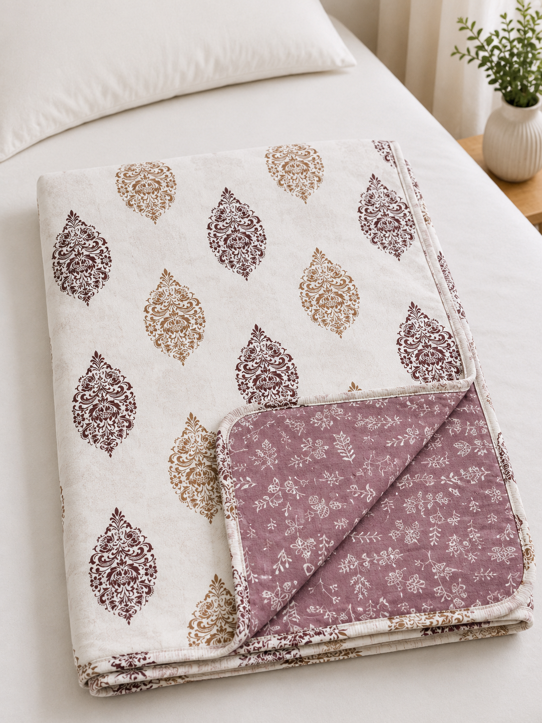 DUSTY MAUVE DAMASK PRINTED COTTON DOHAR