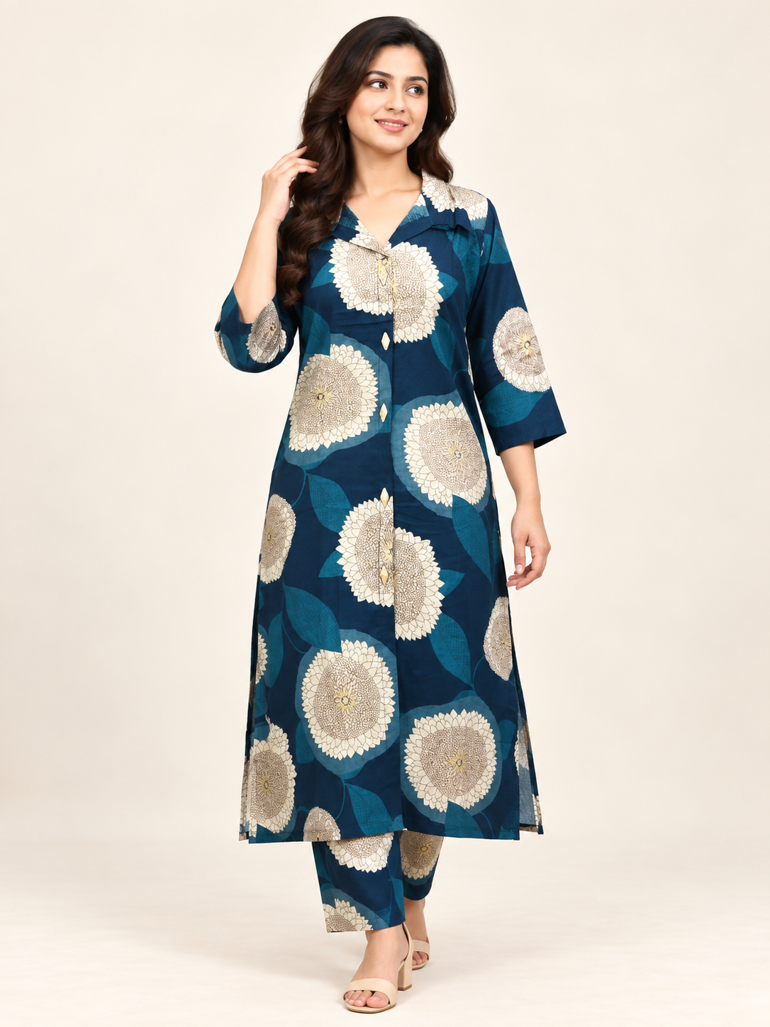OCEANIC BLOOM PRINTED LONG KURTI