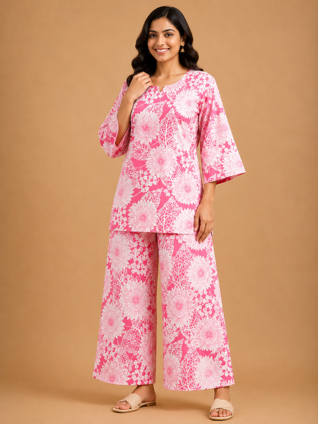 ROSE PINK COTTON FLORAL PRINT CASUAL WEAR