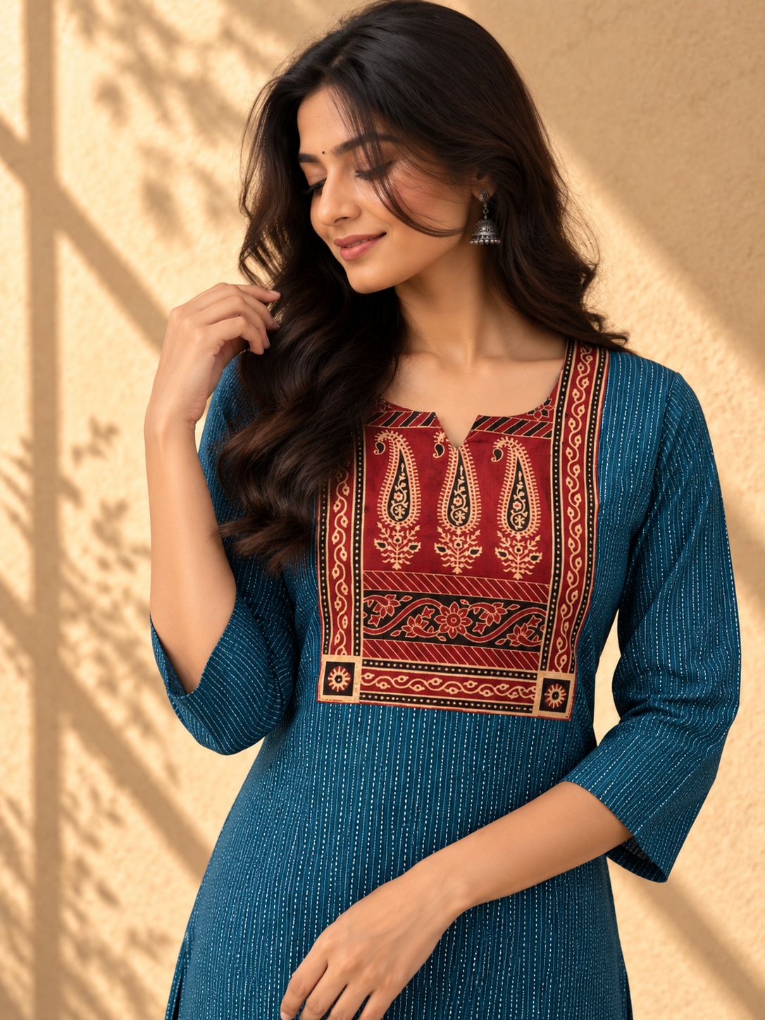 KANTHA KURTHI SET (BLUE REED)