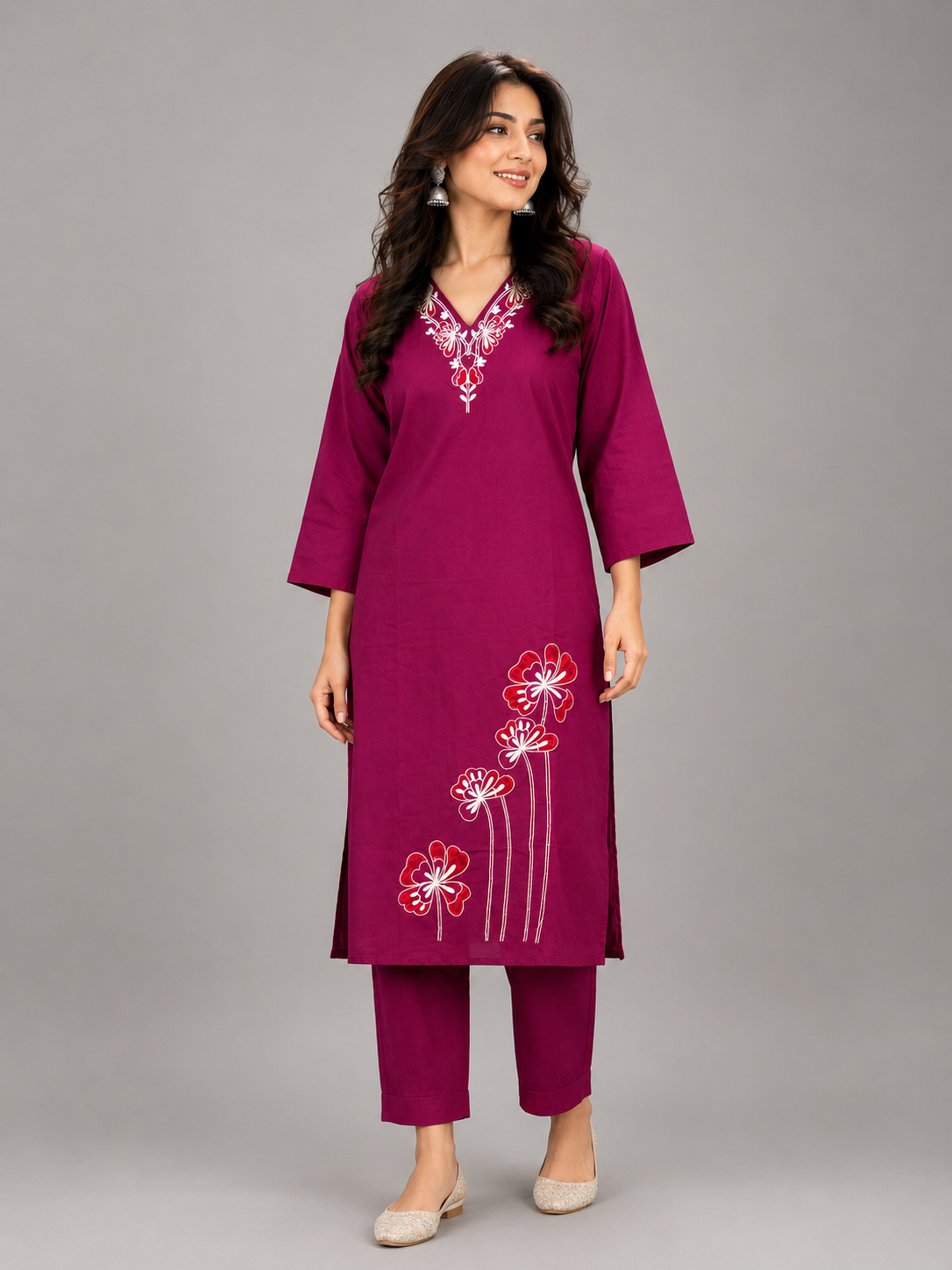 DHABU COTTON KURTHI SET (MAGENTA)