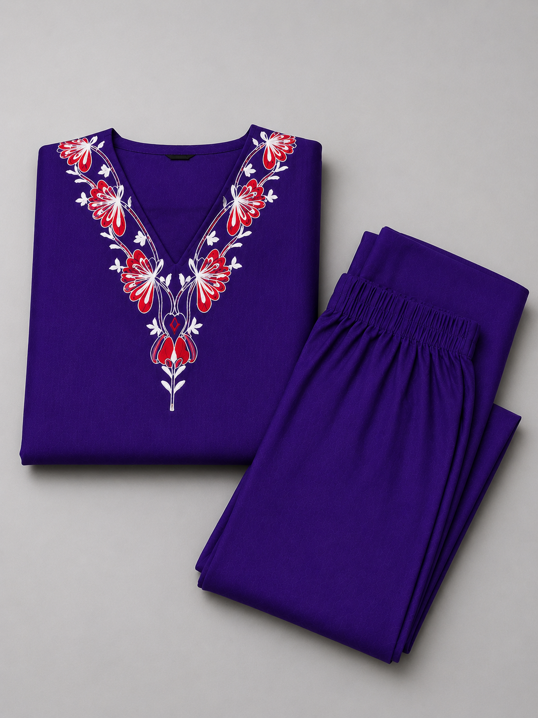 DHABU COTTON KURTHI SET (PURPLE)