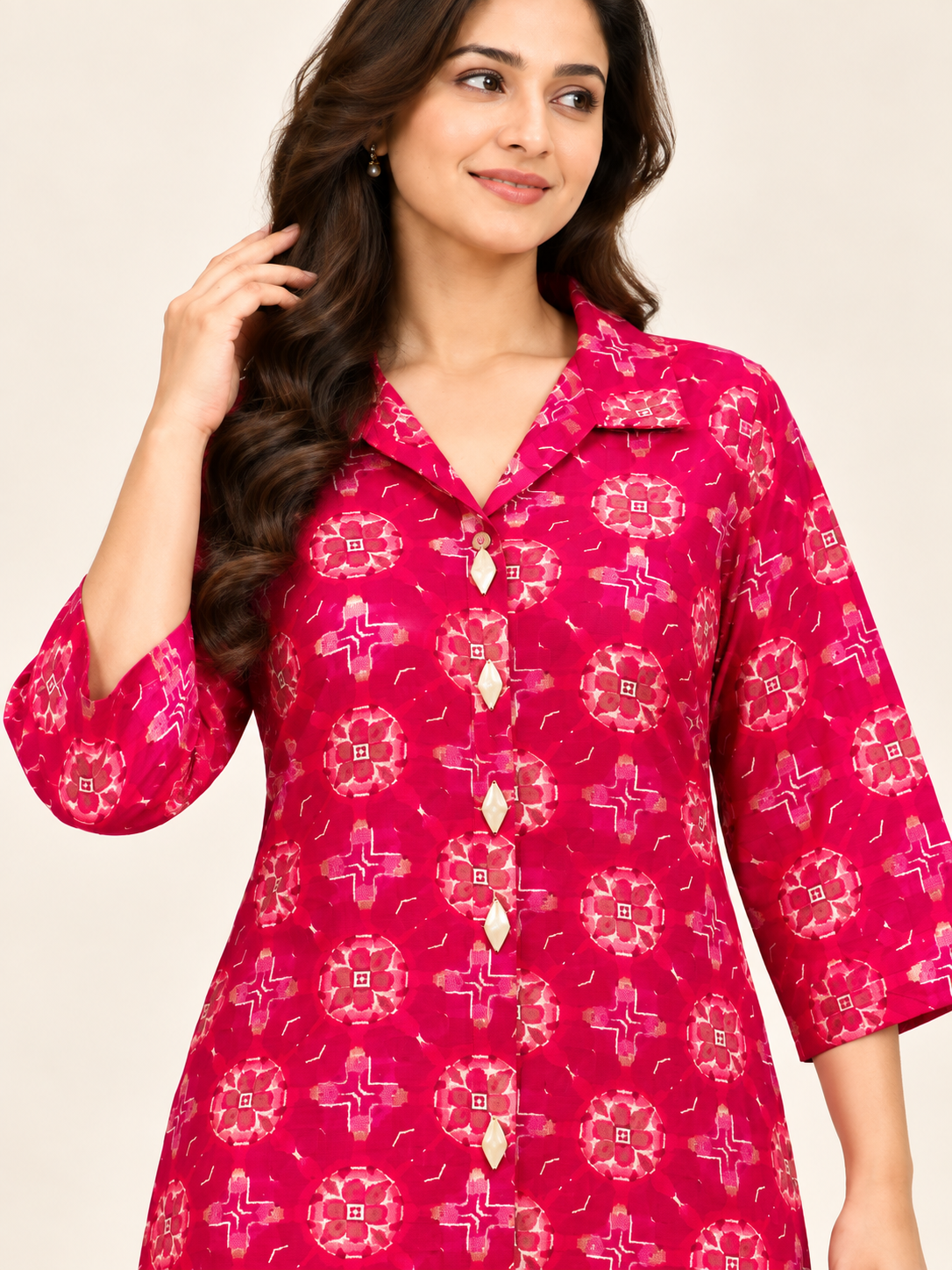 RASPBERRY BLOOM PRINTED LONG KURTI