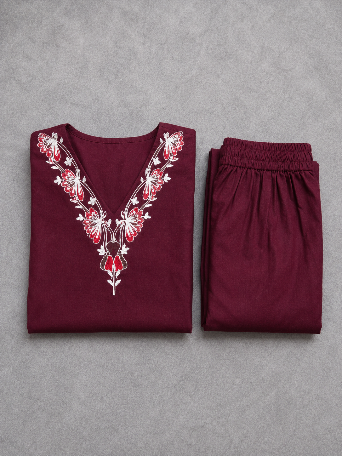 DHABU COTTON KURTHI SET (DEEP WINE)