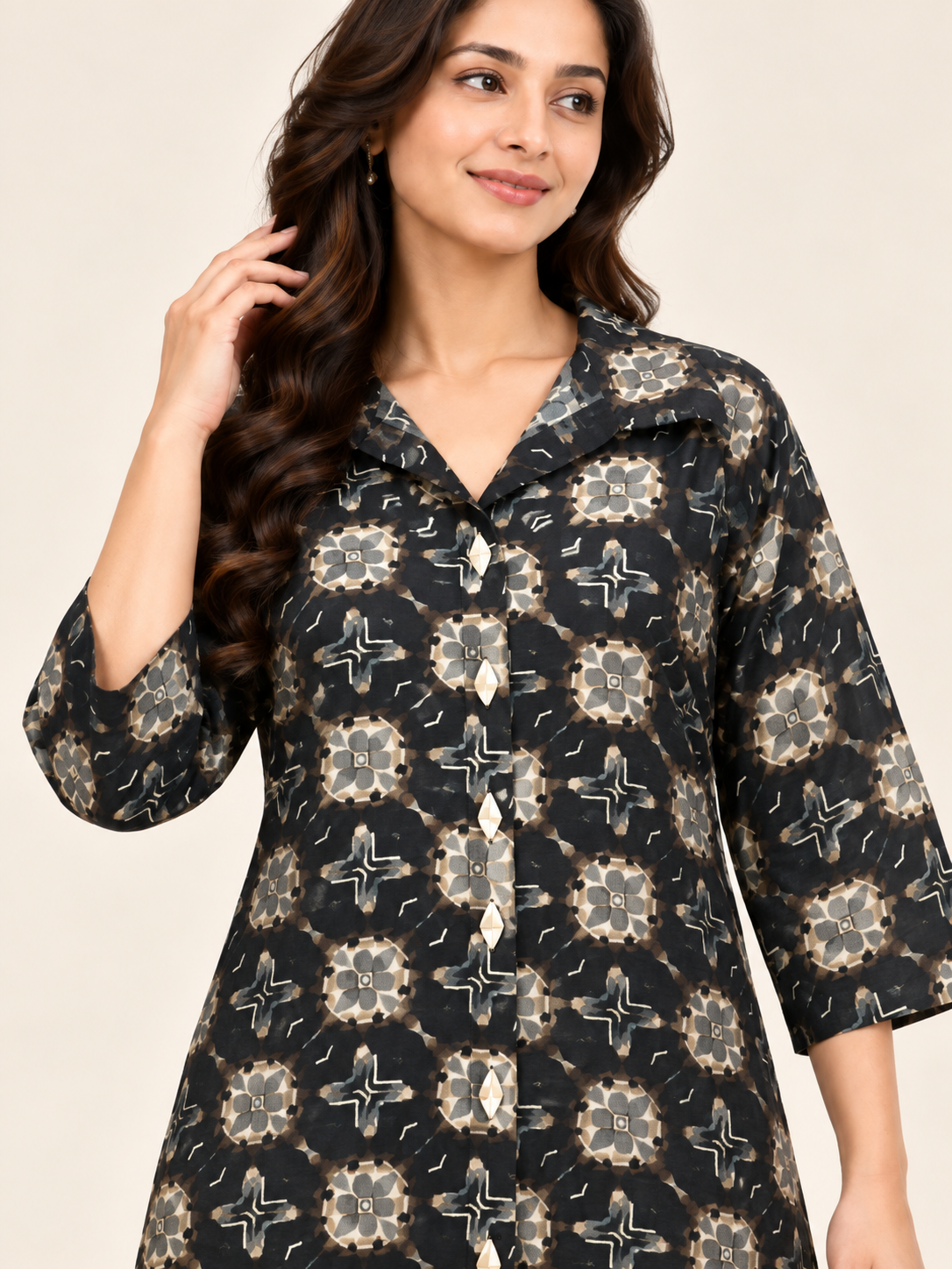 MIDNIGHT MOSAIC PRINTED LONG KURTI