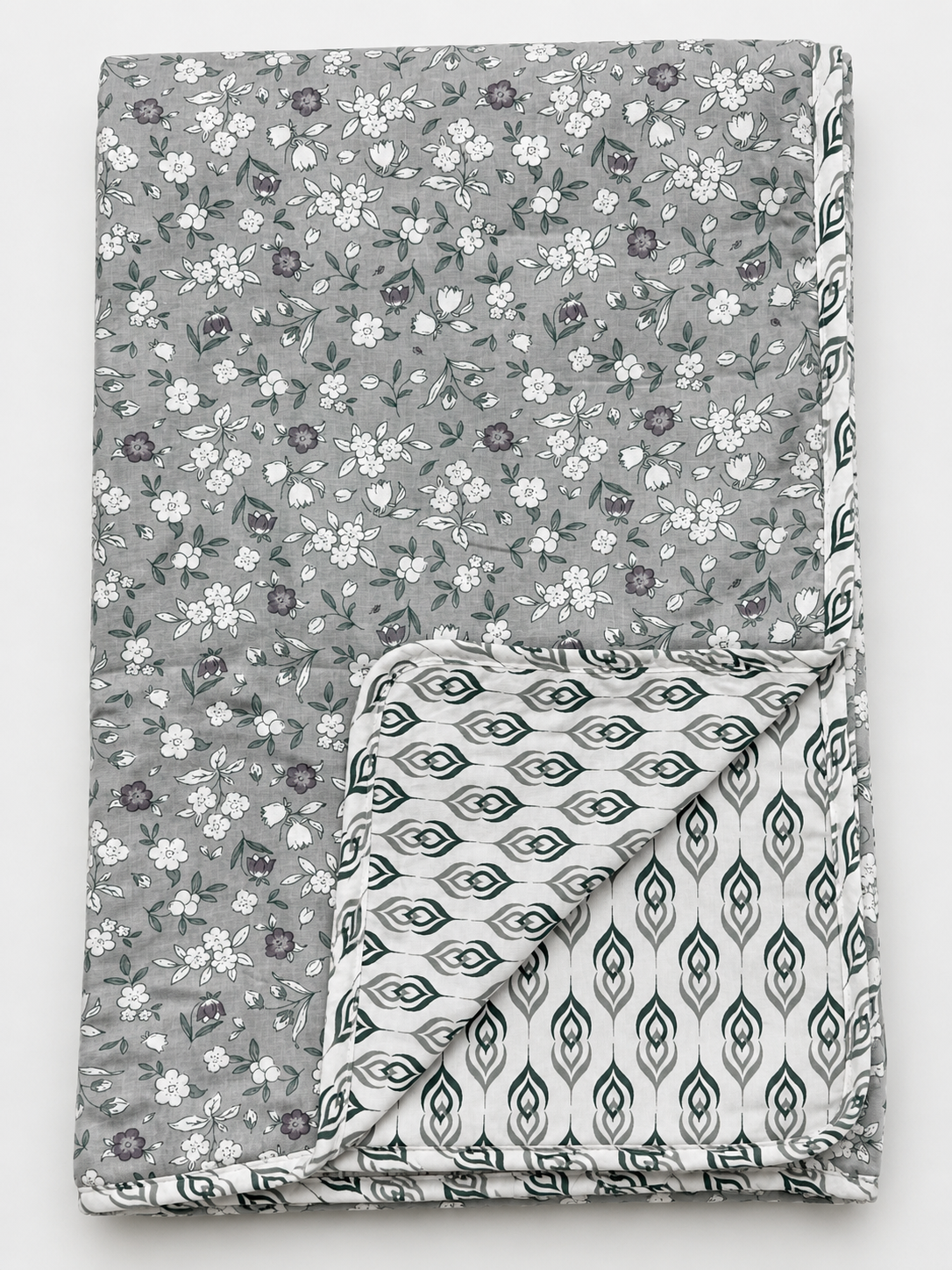 SAGE GREY FLORAL PRINTED COTTON DOHAR
