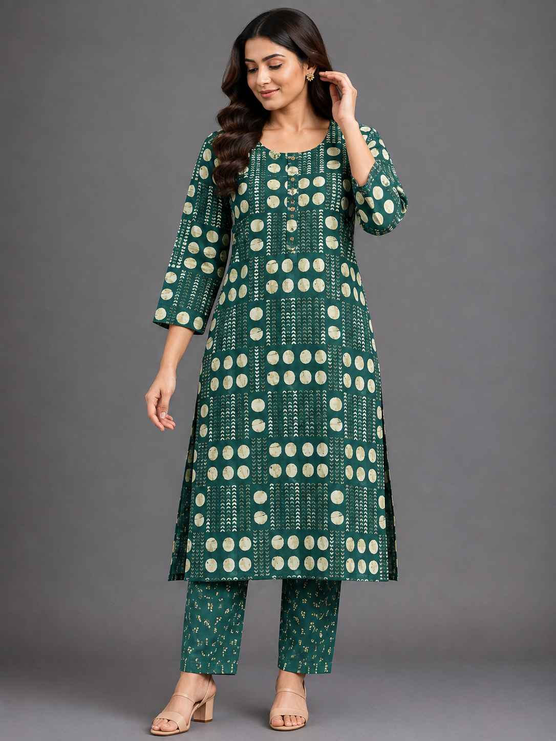 DEEP GREEN DOT PRINT CASUAL WEAR