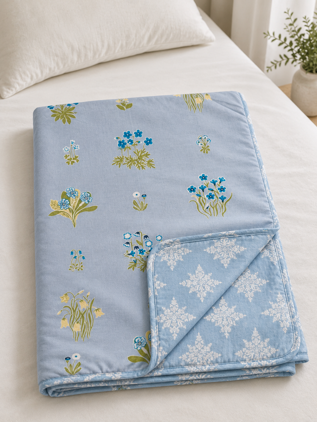 POWDER BLUE BOTANICAL FLORAL PRINTED COTTON DOHAR