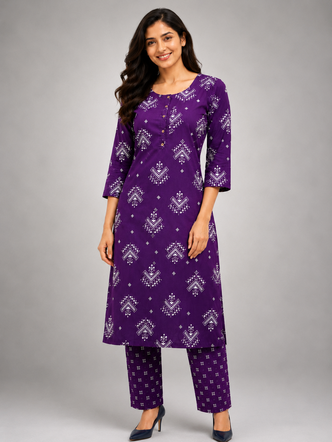 CASUAL WEAR GEOMENTRIC PRINT - PURPLE
