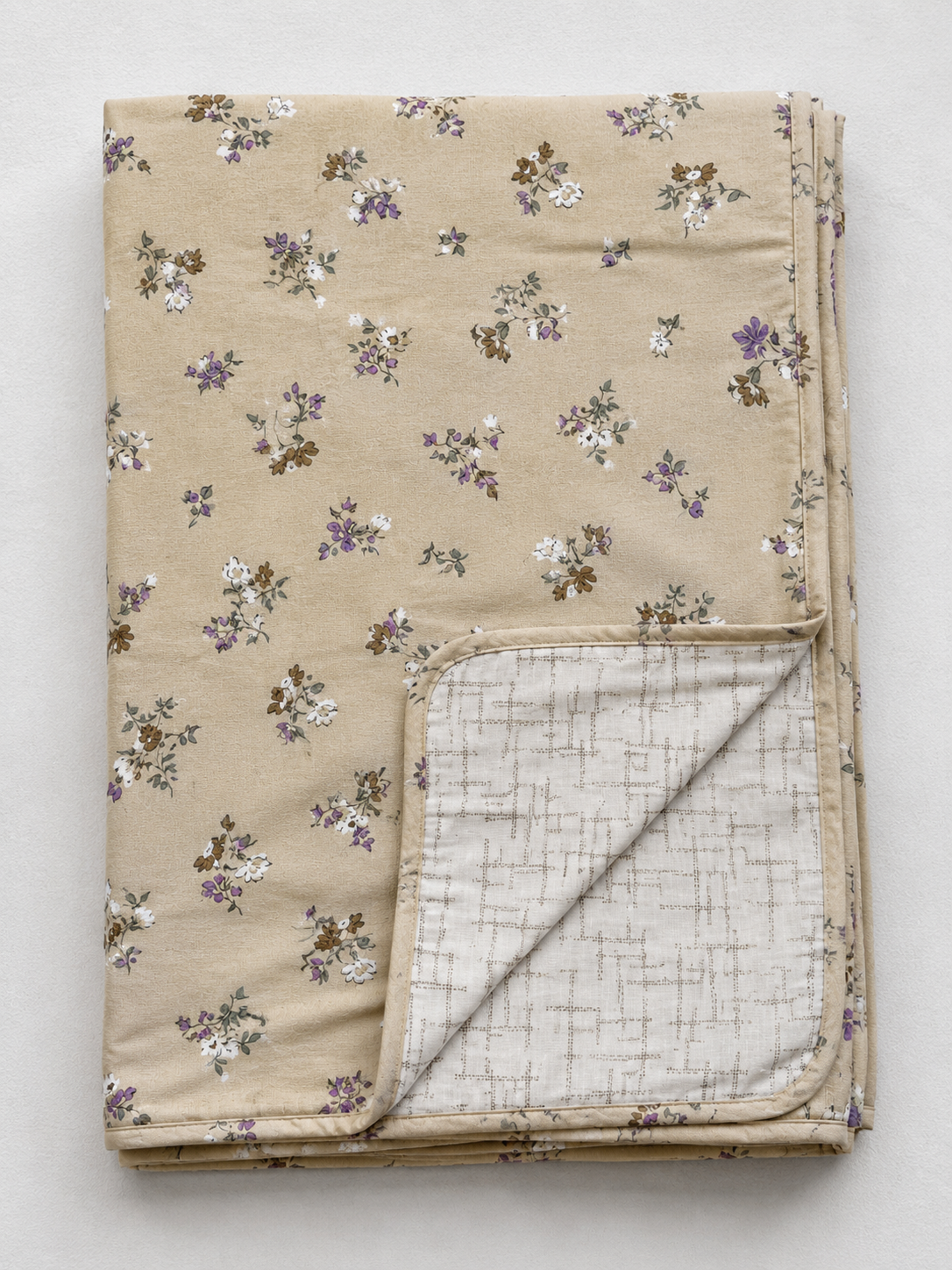 BEIGE FLORAL SPRIG PRINTED COTTON DOHAR