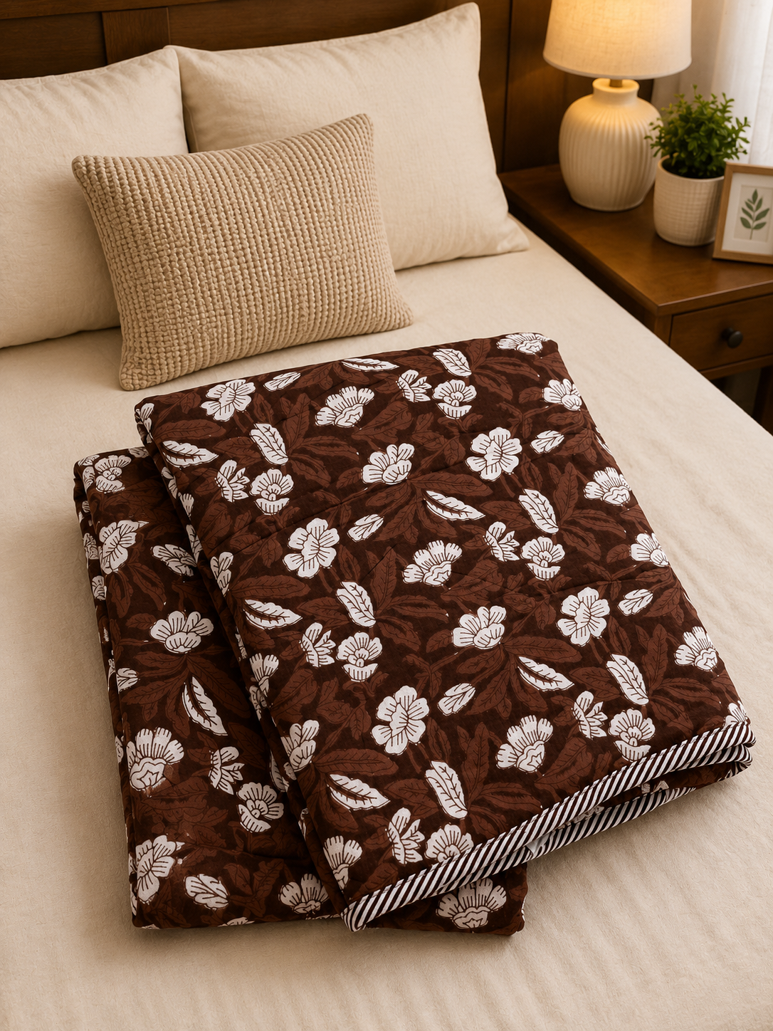 COCOA BROWN FLORAL PRINTED COTTON DOHAR