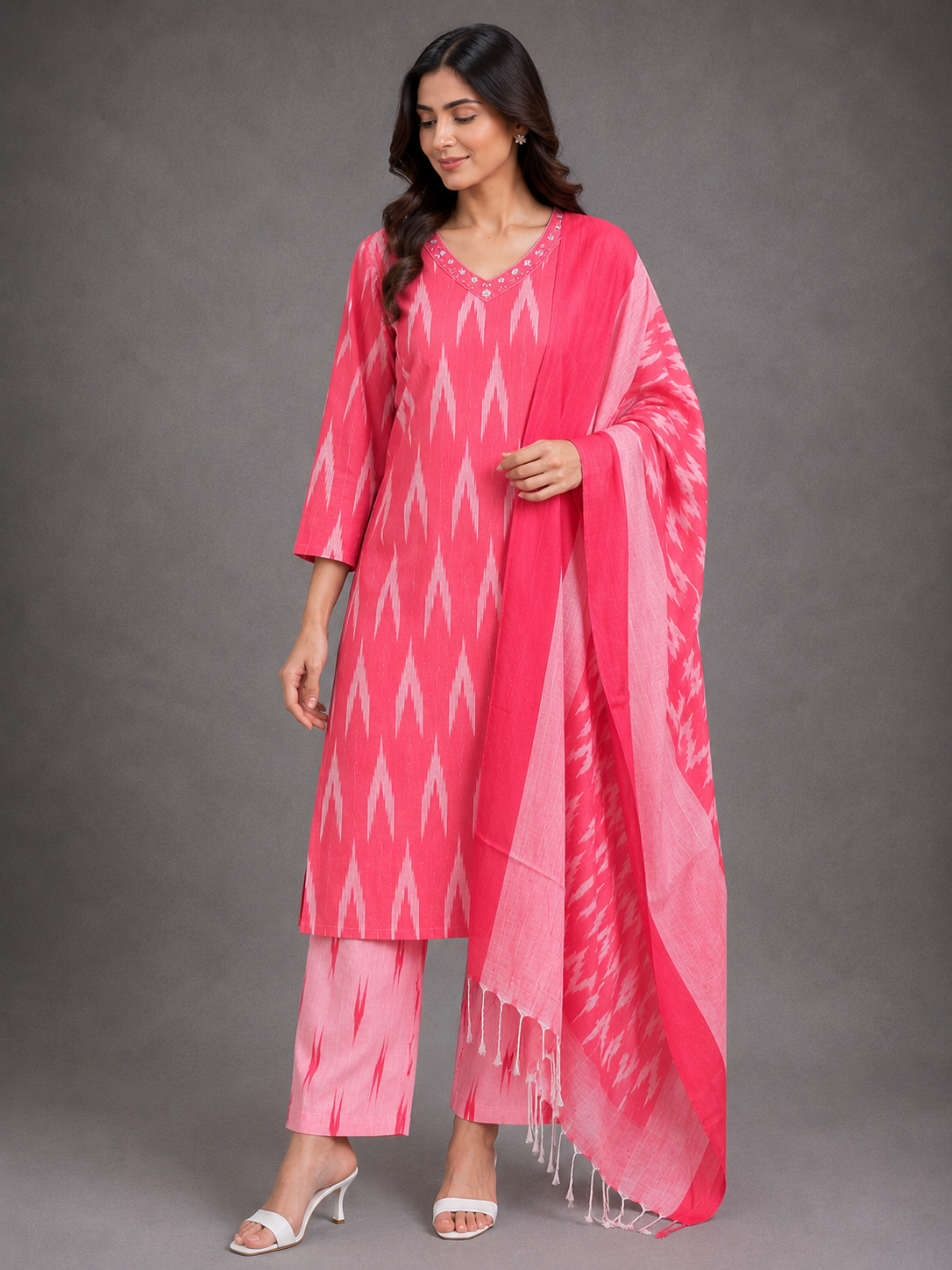 RED IKAT HANDLOOM COTTON SUIT SET