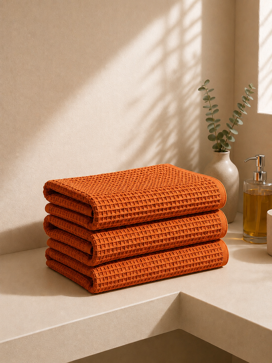 COTTON WAFFLE BATH TOWEL – BURNT ORANGE
