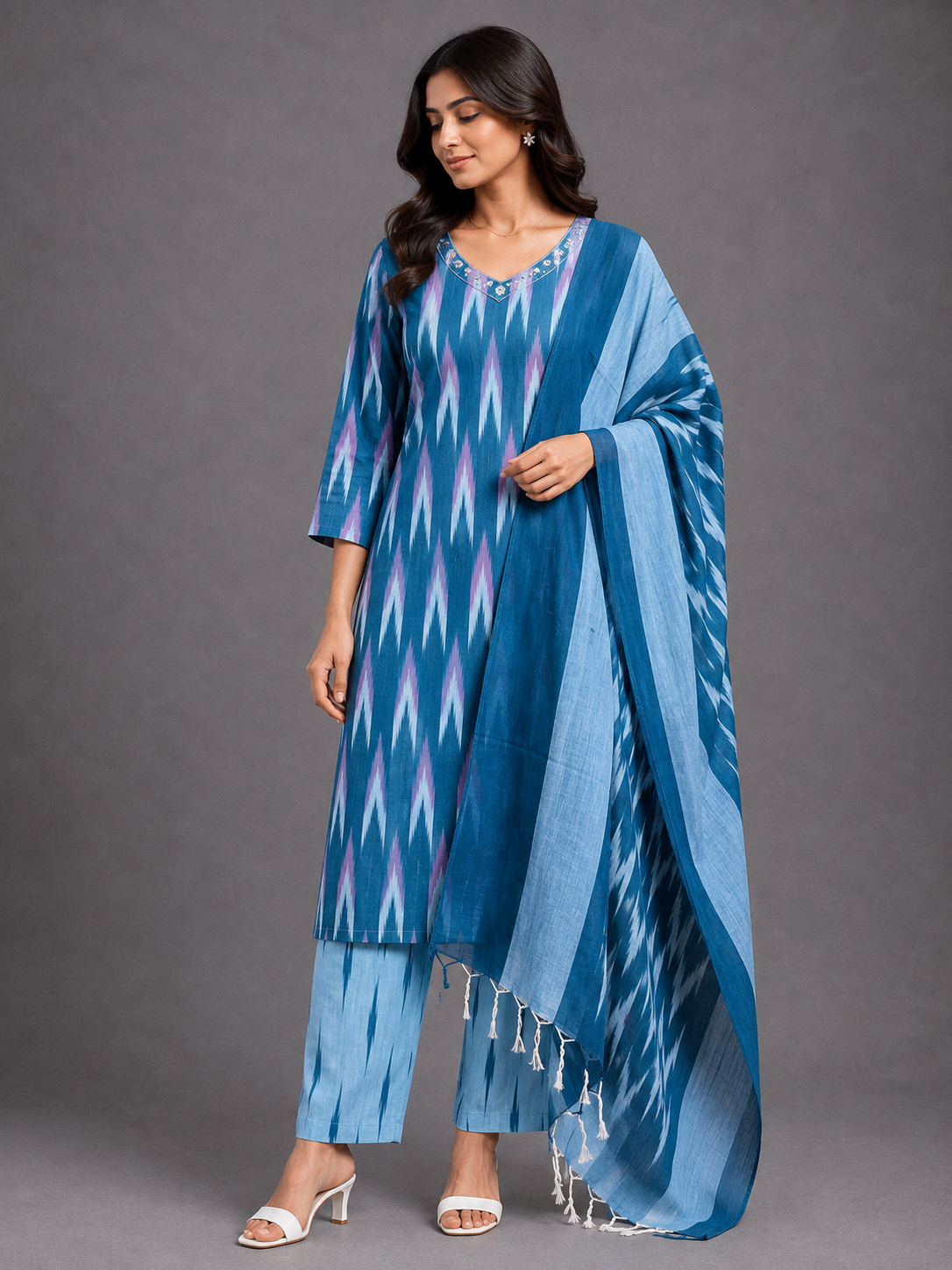 BLUE IKAT HANDLOOM COTTON SUIT SET