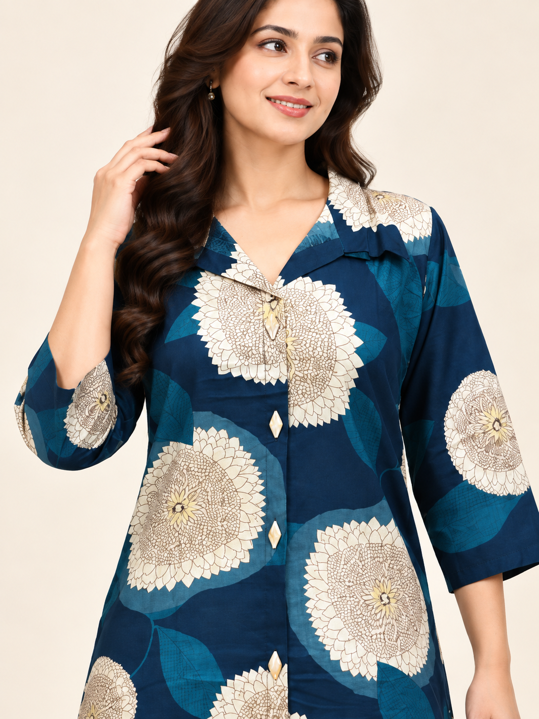 OCEANIC BLOOM PRINTED LONG KURTI