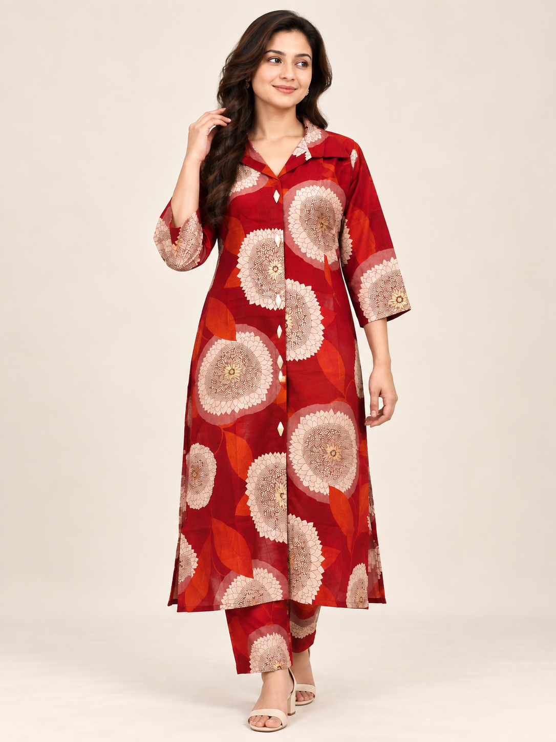 RUST BLOOM PRINTED LONG KURTI