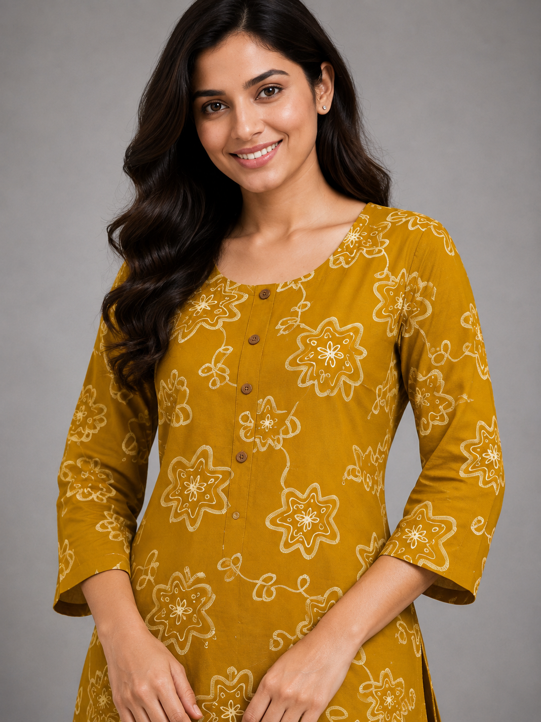CASUAL WEAR ART MUSTARD KURTHI SET