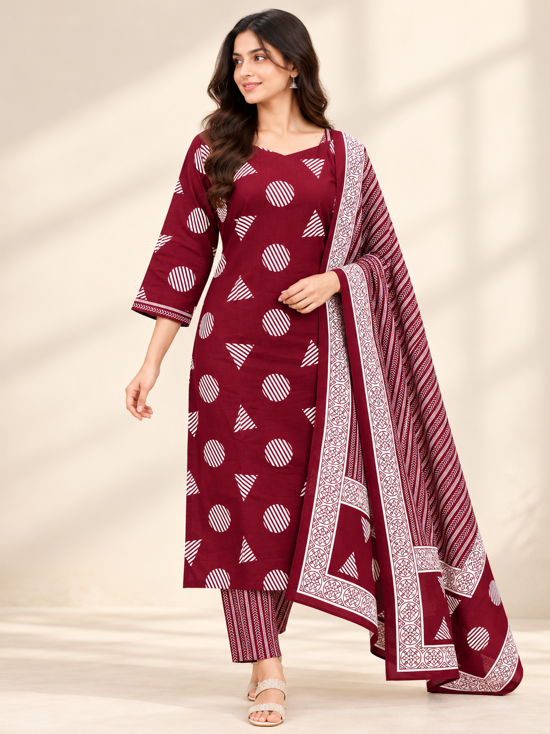 BURGUNDY GEOMETRIC GRACE SALWAR SET