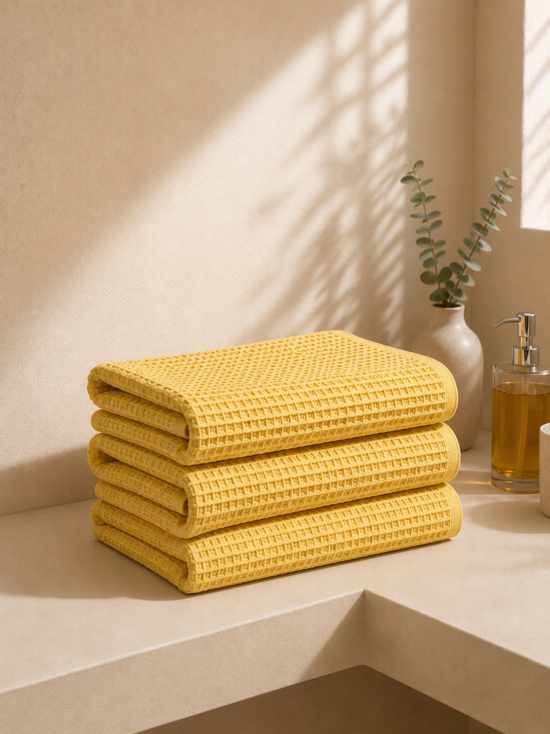 COTTON WAFFLE BATH TOWEL – SUNSHINE YELLOW