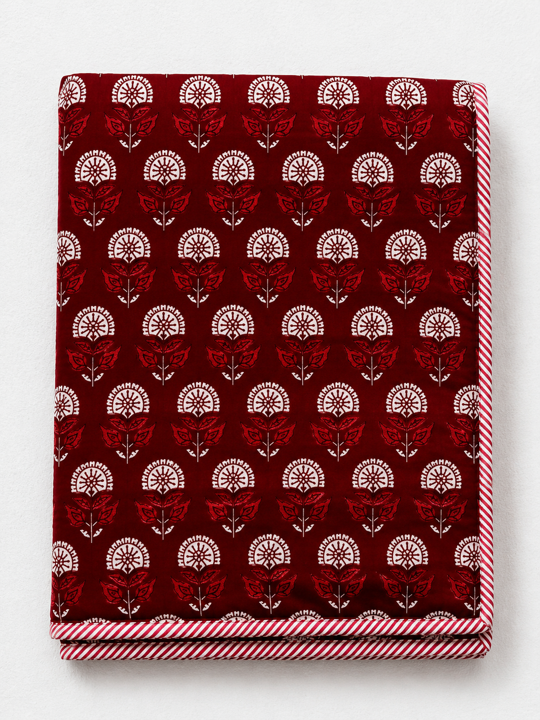 CRIMSON RED FLORAL MOTIF PRINTED COTTON DOHAR