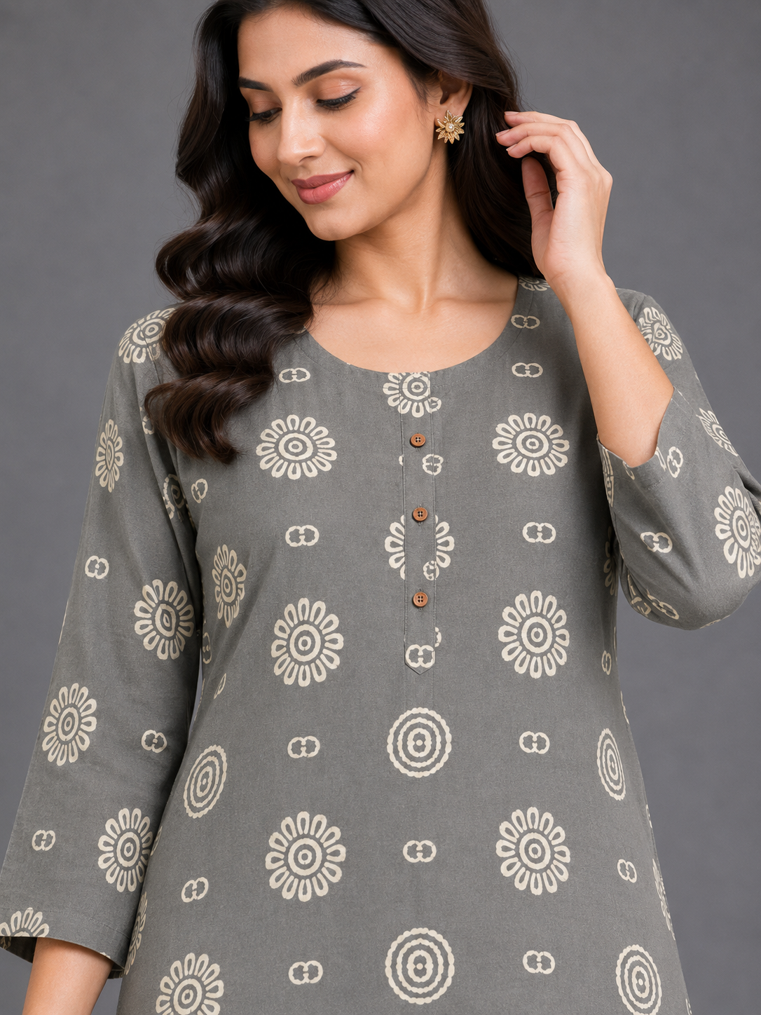 GREY FLORAL PRINT CASUAL WEAR