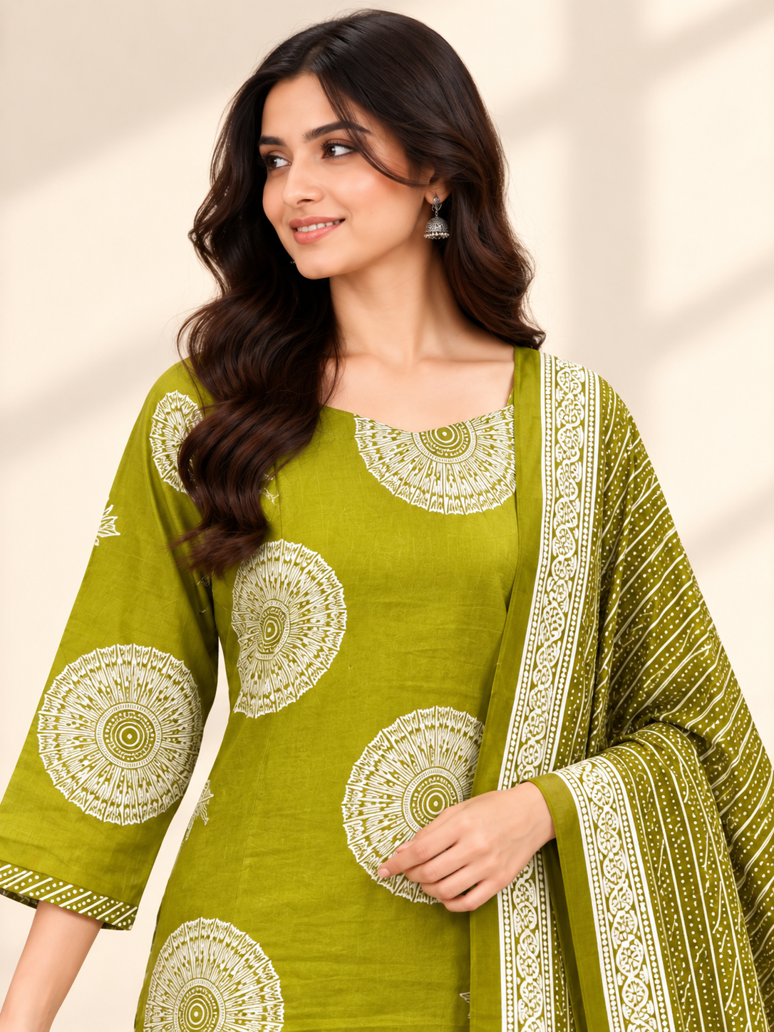 OLIVE MANDALA PRINT SALWAR SET