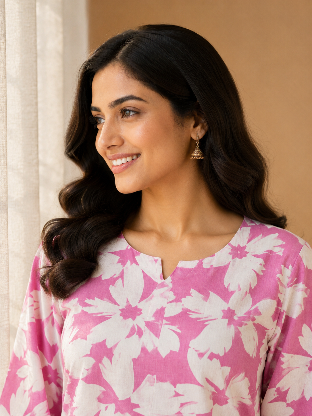 SOFT PINK COTTON FLORAL PRINT CASUAL WEAR