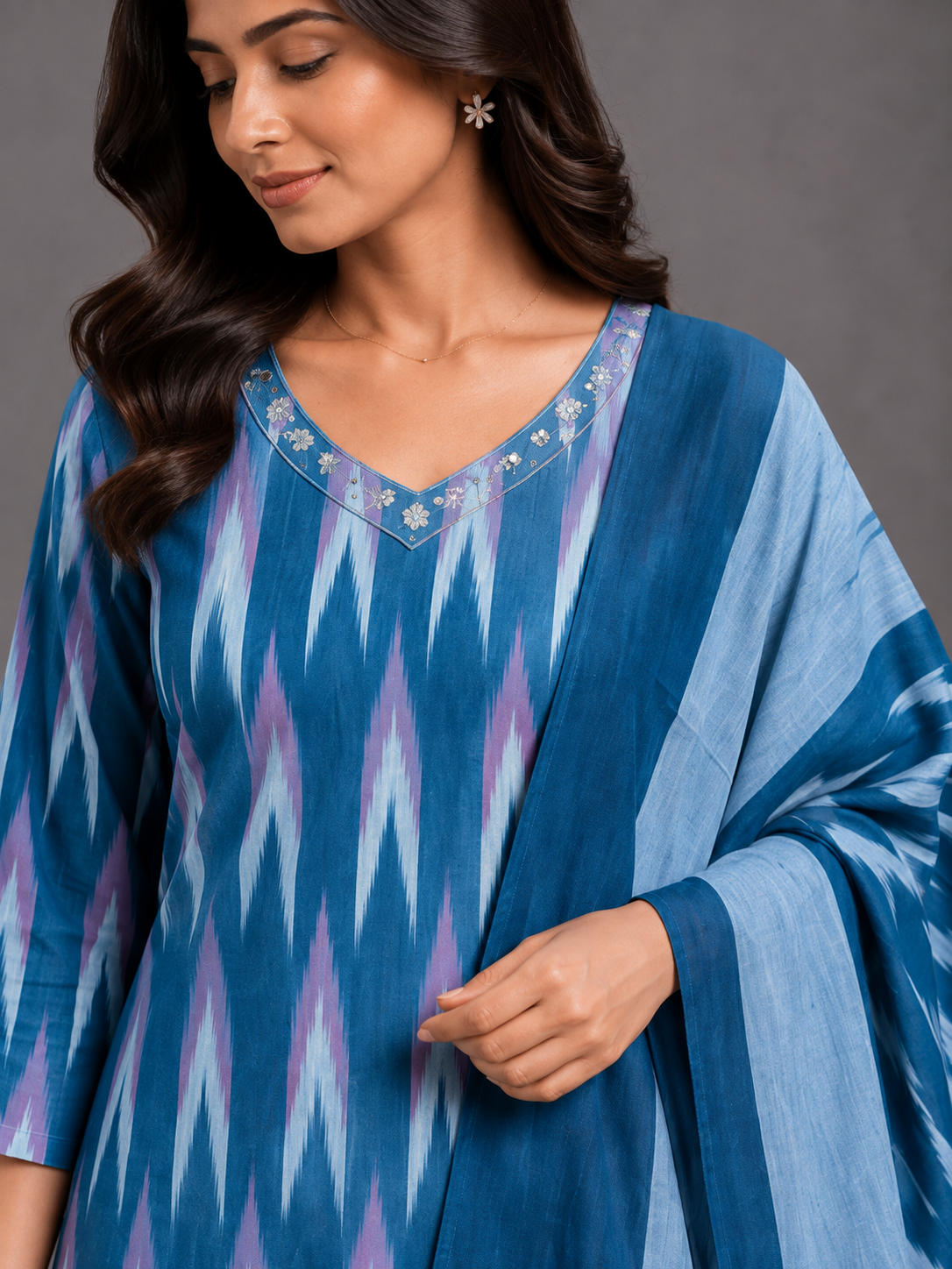 BLUE IKAT HANDLOOM COTTON SUIT SET