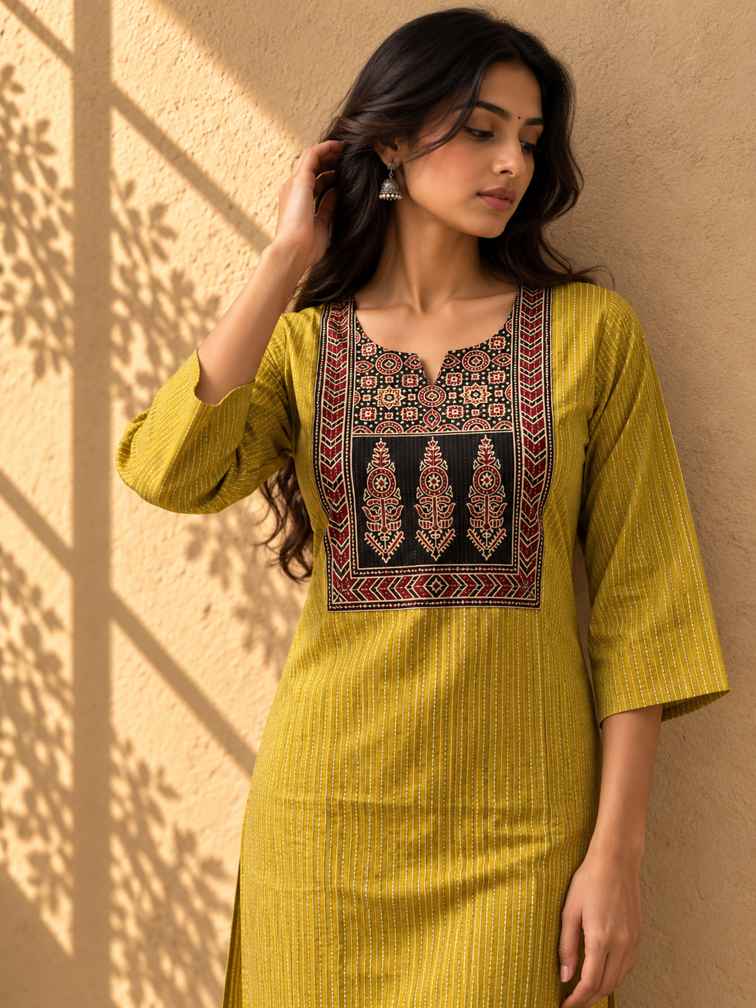 KANTHA KURTHI SET (MUSTARD KANTHA)