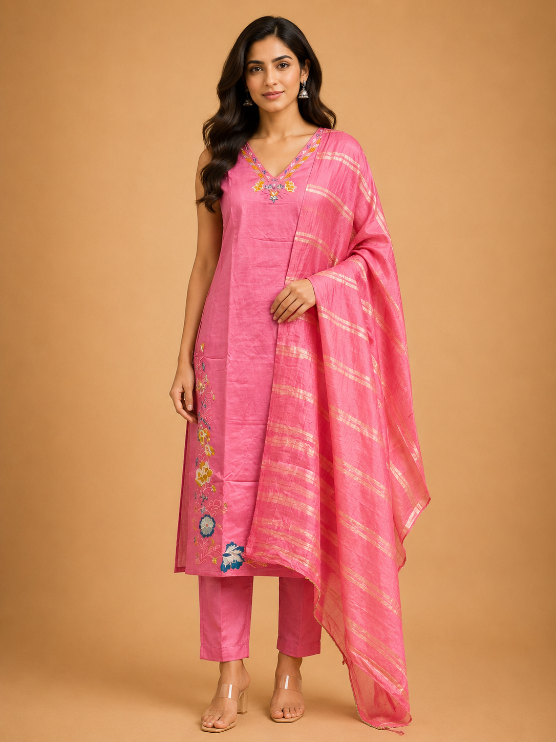 VATICAN SILK SALWAR SET (ROSE PINK)