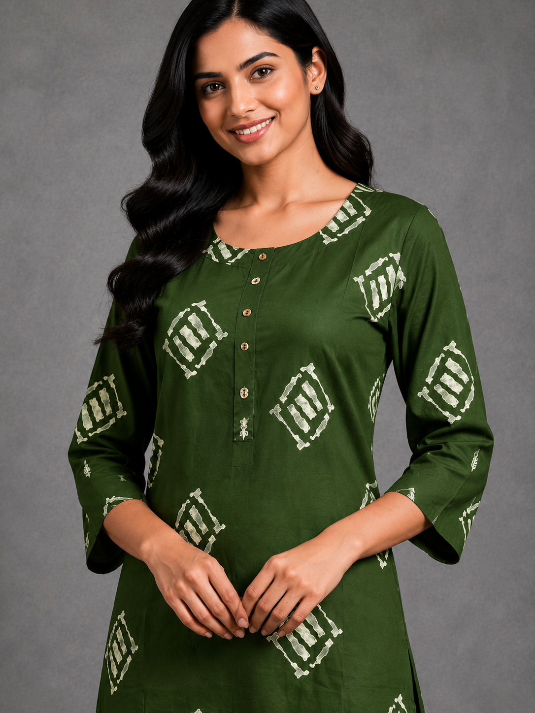 CASUAL WEAR GEOMENTRIC GREEN KURTHI SET
