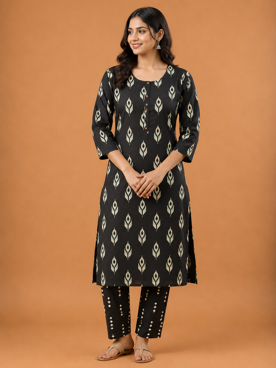 BLACK LEAF PRINT CASUAL WEAR