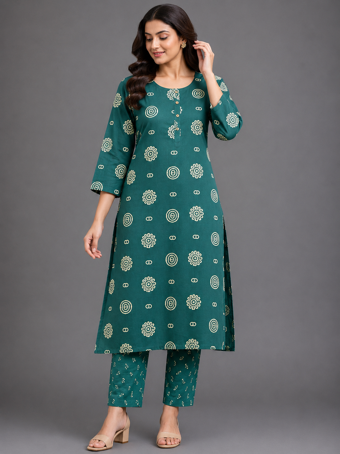 DEEP TEAL FLORAL PRINT CASUAL WEAR