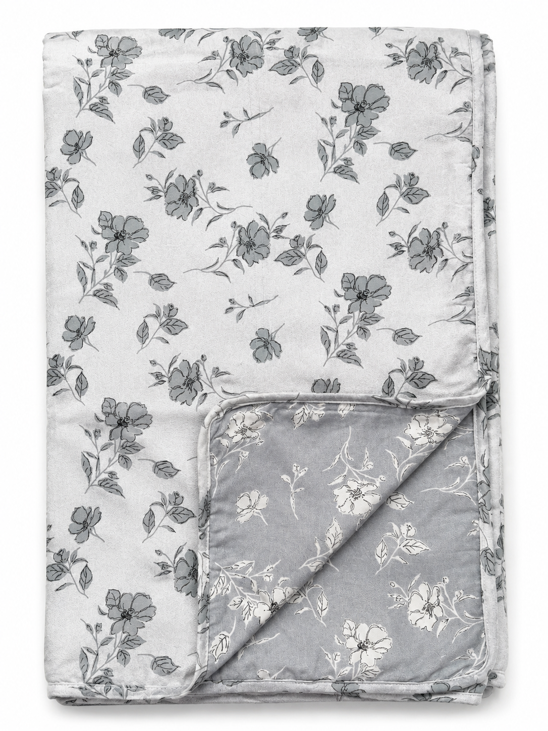 SILVER GREY FLORAL PRINTED COTTON DOHAR