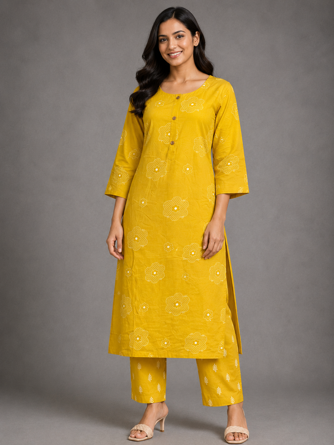 CASUAL WEAR FLORAL PRINT - MUSTARD