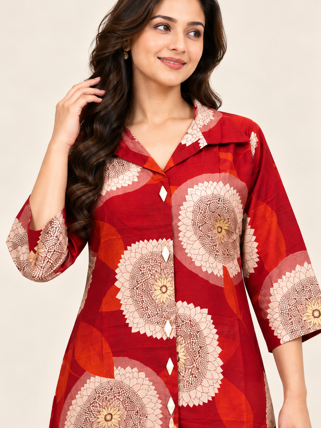 RUST BLOOM PRINTED LONG KURTI